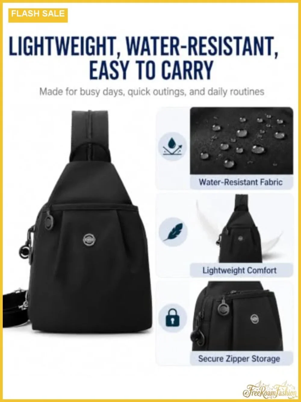 Women's Water-Resistant Sling Backpack Crossbody Chest Bag Travel Work Gym